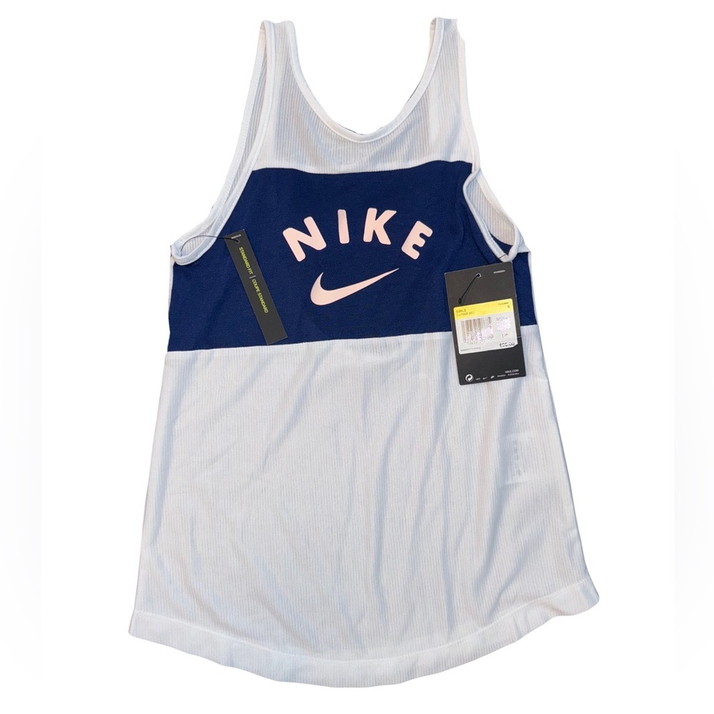 NWT Nike Girl’s Lightweight Training Tank Size Small Blue and White